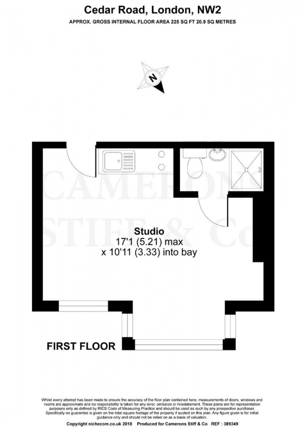 Floor Plan Image for Studio to Rent in Cedar Road, Cricklewood