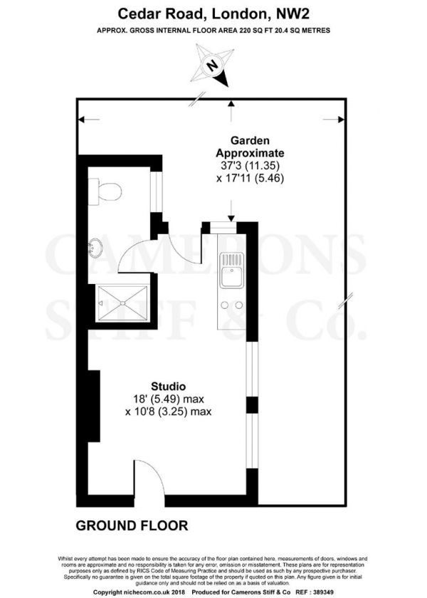 Floor Plan Image for Studio to Rent in Cedar Road, Cricklewood