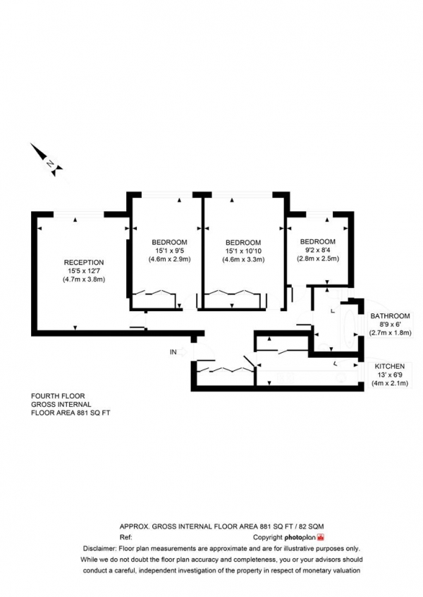 Floor Plan for 3 Bedroom Penthouse to Rent in Acol Road, South Hampstead, London, NW6, 3AE - £520  pw | £2253 pcm