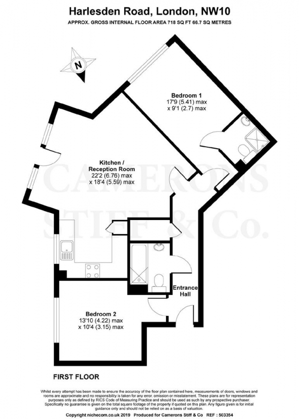 Floor Plan Image for 2 Bedroom Apartment to Rent in Harlesden Road, London