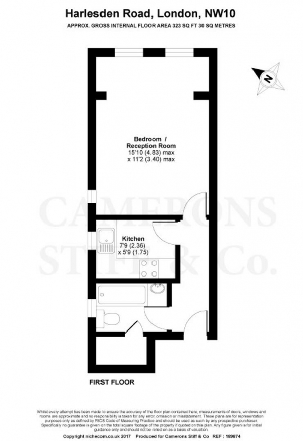 Floor Plan Image for 1 Bedroom Apartment to Rent in Harlesden Road, Willesden