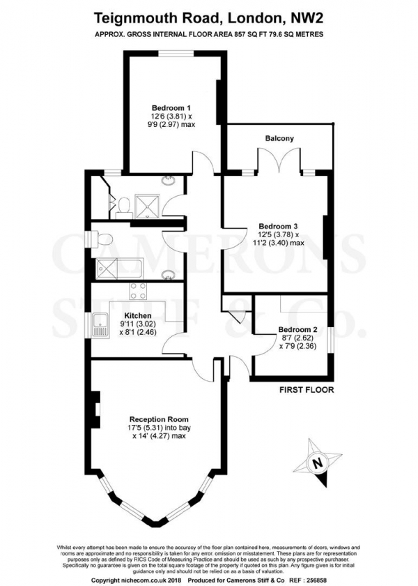 Floor Plan Image for 3 Bedroom Apartment to Rent in Teignmouth Road, Mapesbury Conservation Area