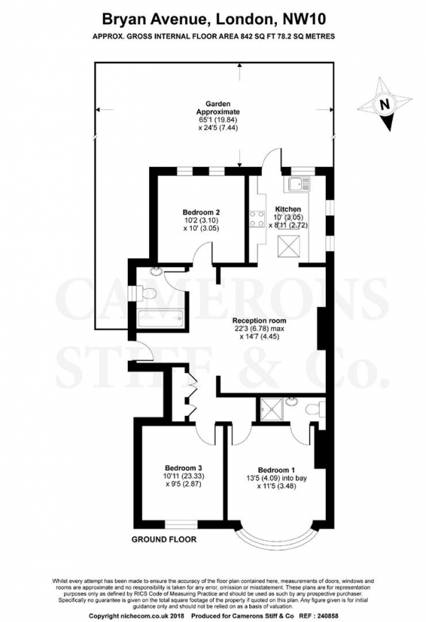 Floor Plan Image for 3 Bedroom Flat to Rent in Bryan Avenue, Willesden