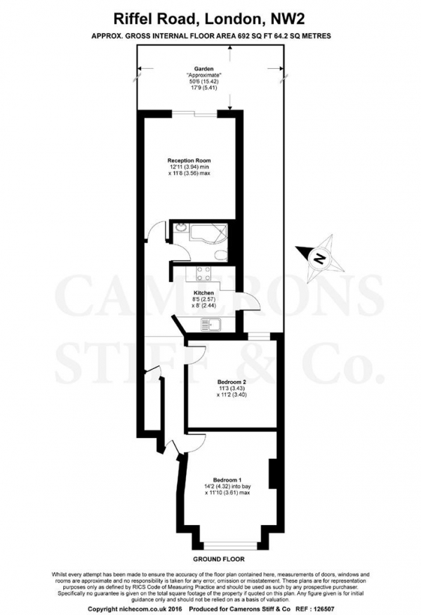 Floor Plan Image for 2 Bedroom Apartment to Rent in Riffel Road, Willesden Green