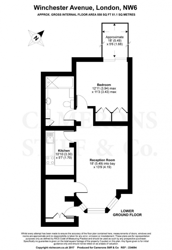 Floor Plan Image for 1 Bedroom Apartment to Rent in Winchester Avenue, Queens Park