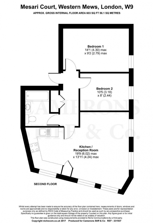 Floor Plan Image for 2 Bedroom Apartment to Rent in Western Mews, Maida Vale