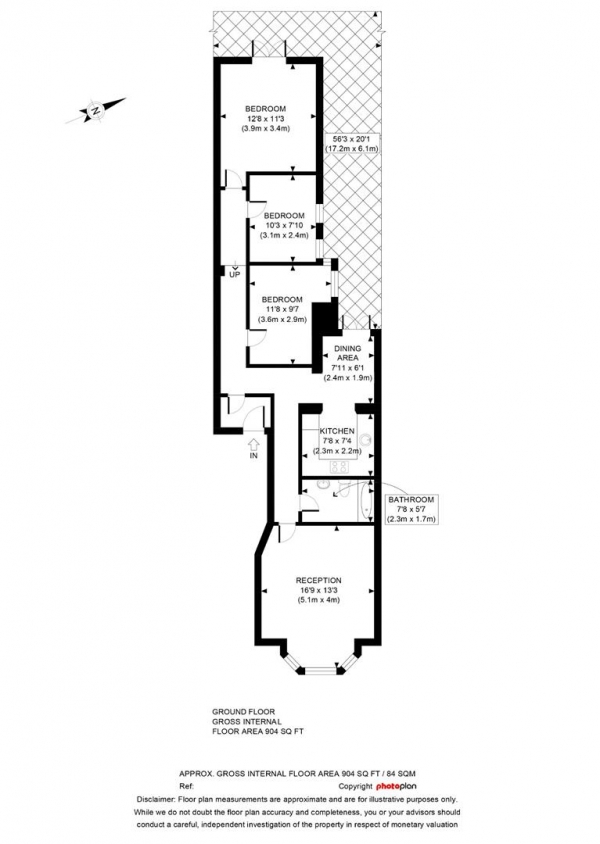 Floor Plan Image for 3 Bedroom Flat to Rent in Dyne Road, Kilburn