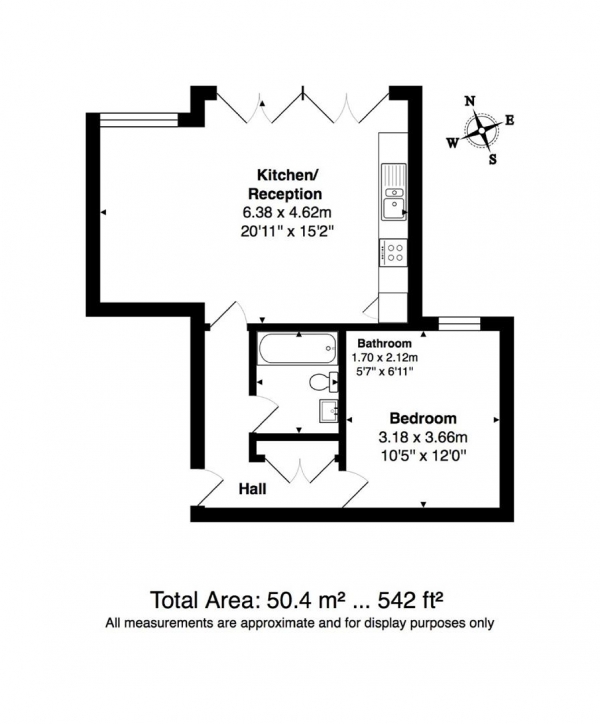 Floor Plan Image for 1 Bedroom Apartment to Rent in Willesden Lane, Brondesbury Park