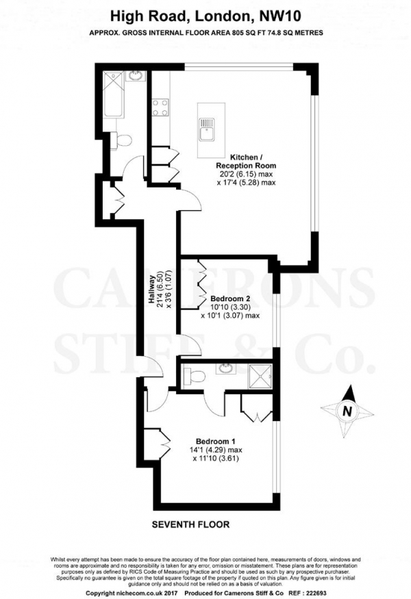 Floor Plan Image for 2 Bedroom Apartment to Rent in High Road, Dollis Hill