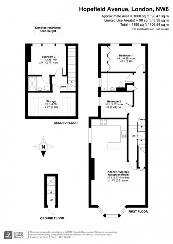 Floor Plan Image for 3 Bedroom Apartment to Rent in Hopefield Avenue, Queen's Park