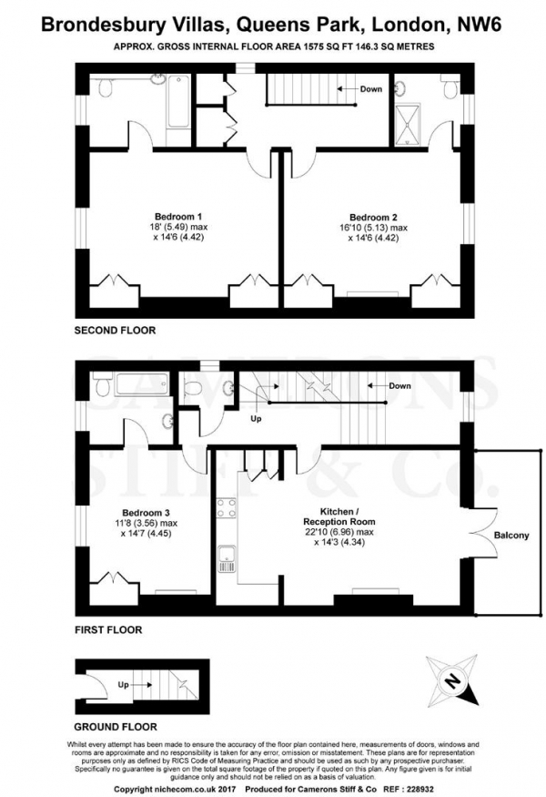 Floor Plan Image for 3 Bedroom Apartment to Rent in Brondesbury Villas, Queens Park