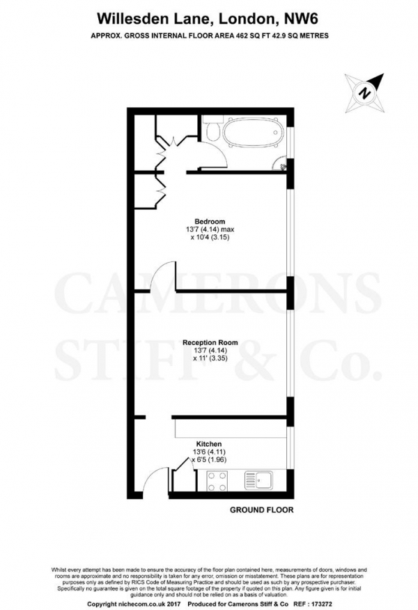 Floor Plan Image for 1 Bedroom Apartment to Rent in Willesden Lane, Brondesbury