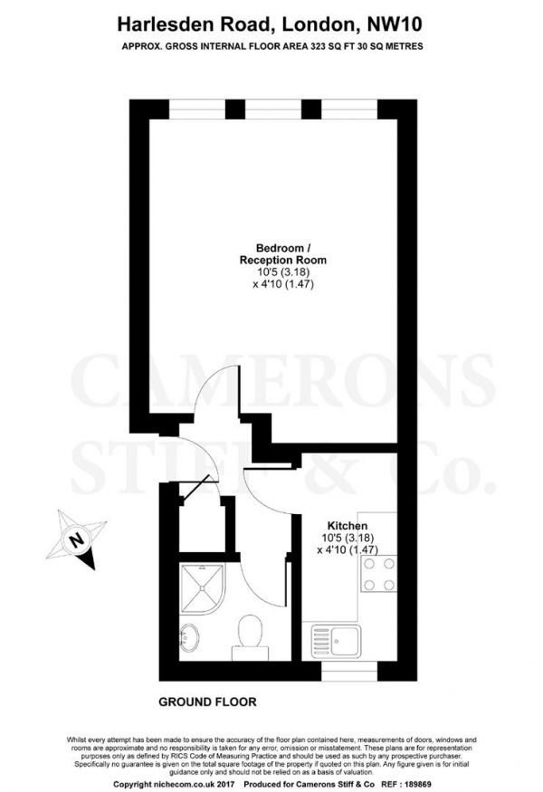 Floor Plan Image for Studio to Rent in Harlesden Road, Willesden