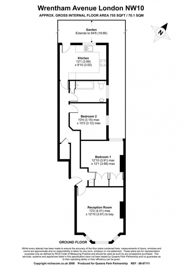 Floor Plan Image for 2 Bedroom Flat to Rent in Wrentham Avenue, London, NW10