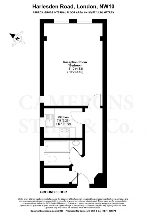 Floor Plan Image for 1 Bedroom Studio to Rent in Harlesden Road, Willesden