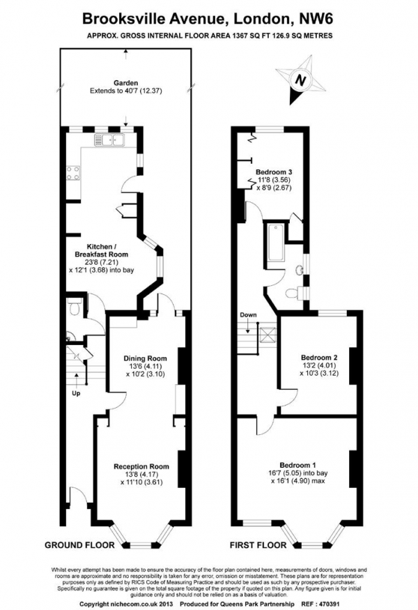 Floor Plan Image for 3 Bedroom Terraced House to Rent in Brooksville Avenue, Queens Park