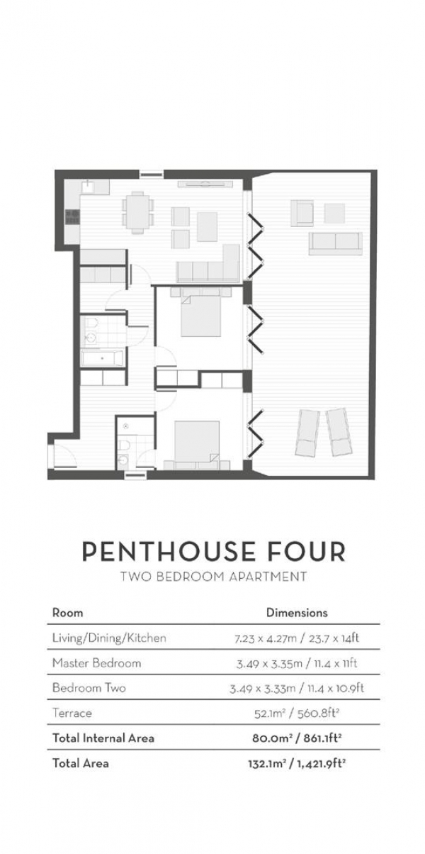 Floor Plan Image for 2 Bedroom Penthouse to Rent in Queens Park Penthouses, Salusbury Road, Queens Park