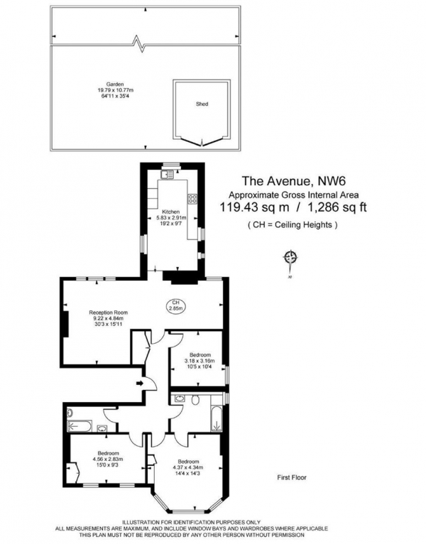 Floor Plan Image for 3 Bedroom Flat to Rent in The Avenue, Brondesbury Park