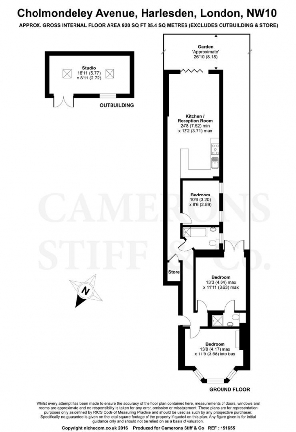 Floor Plan Image for 3 Bedroom Flat to Rent in Cholmondeley Avenue, Harlesden