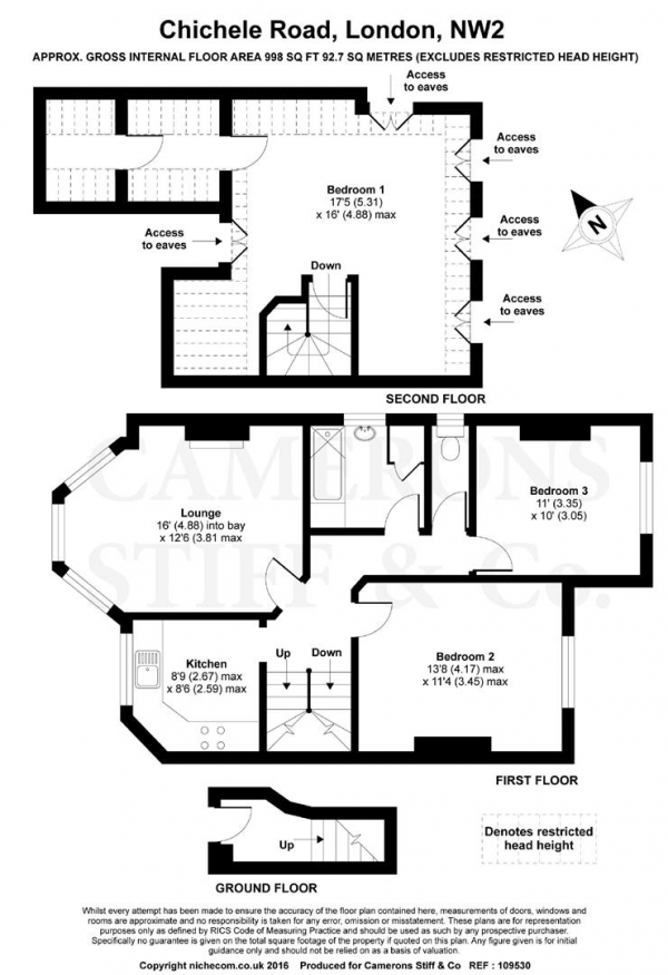 Floor Plan Image for 3 Bedroom Apartment to Rent in Chichele Road, Cricklewood