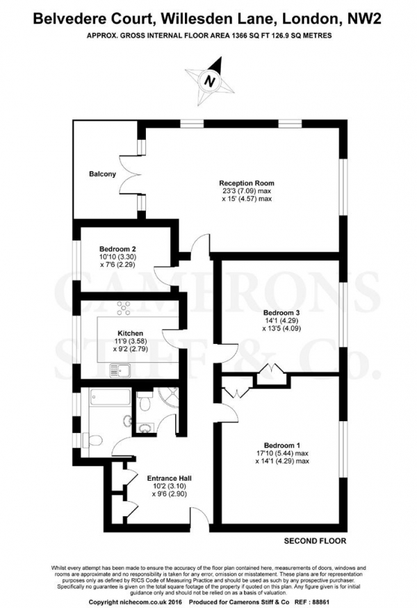 Floor Plan Image for 3 Bedroom Apartment to Rent in Willesden Lane, Willesden