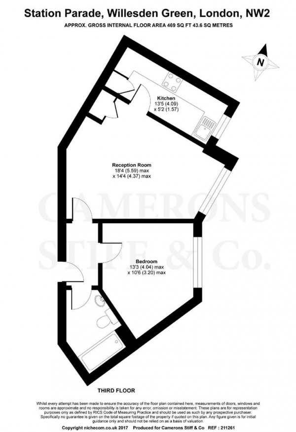 Floor Plan Image for 1 Bedroom Apartment to Rent in Willesden Green