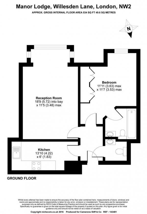 Floor Plan Image for 1 Bedroom Flat to Rent in Manor Lodge, Willesden Green