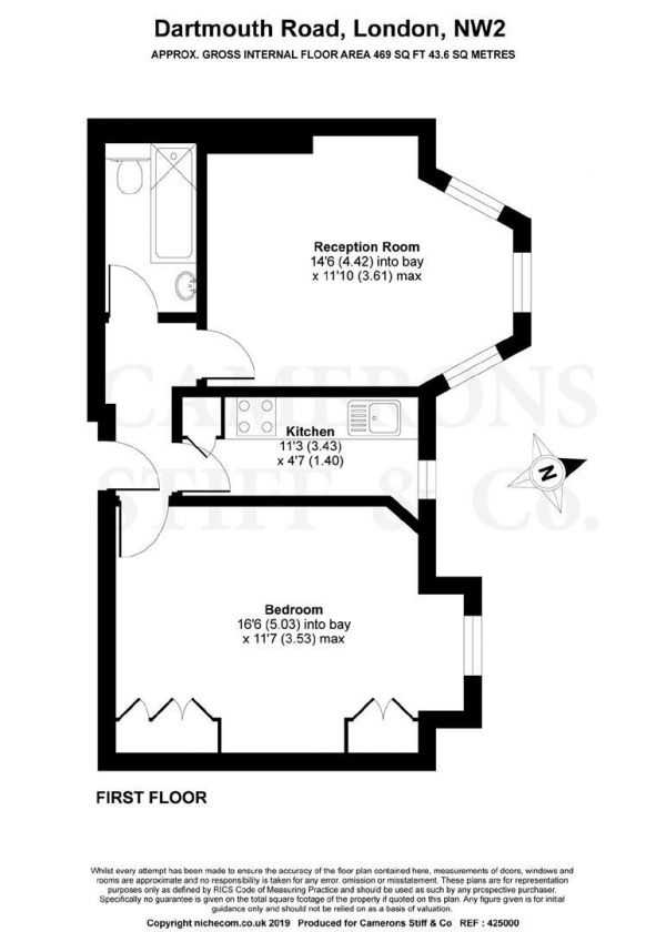 Floor Plan Image for 1 Bedroom Flat to Rent in Dartmouth Road, Willesden Green