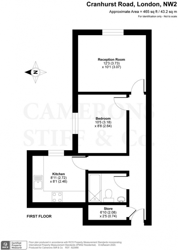 Floor Plan Image for 1 Bedroom Flat to Rent in Cranhurst Road, Willesden Green
