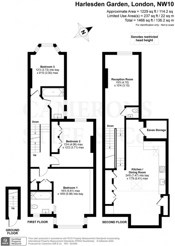 Floor Plan Image for 3 Bedroom Flat to Rent in Harlesden Gardens, London