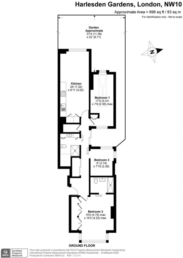 Floor Plan Image for 3 Bedroom Flat to Rent in Harlesden Gardens, London