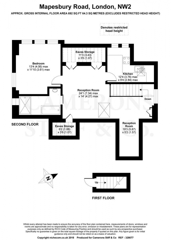 Floor Plan Image for 1 Bedroom Flat to Rent in Mapesbury Road, Mapesbury Estate