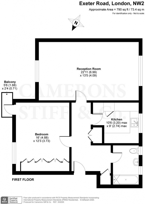 Floor Plan Image for 1 Bedroom Flat to Rent in Byron Court, Exeter Road, London NW2