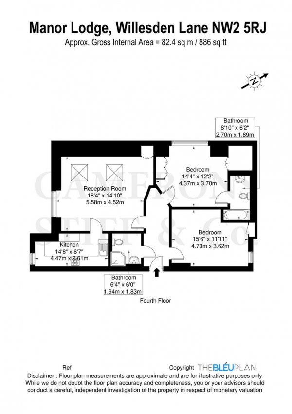 Floor Plan Image for 2 Bedroom Flat to Rent in Willesden Lane, Willesden Green