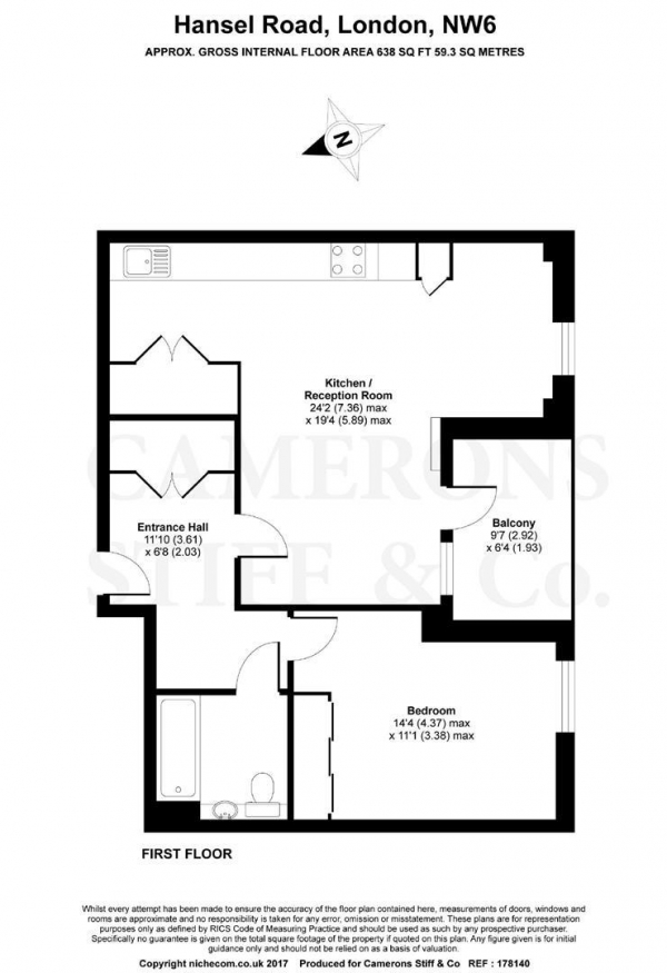 Floor Plan Image for 1 Bedroom Flat to Rent in Hansel Road, Kilburn Quarter