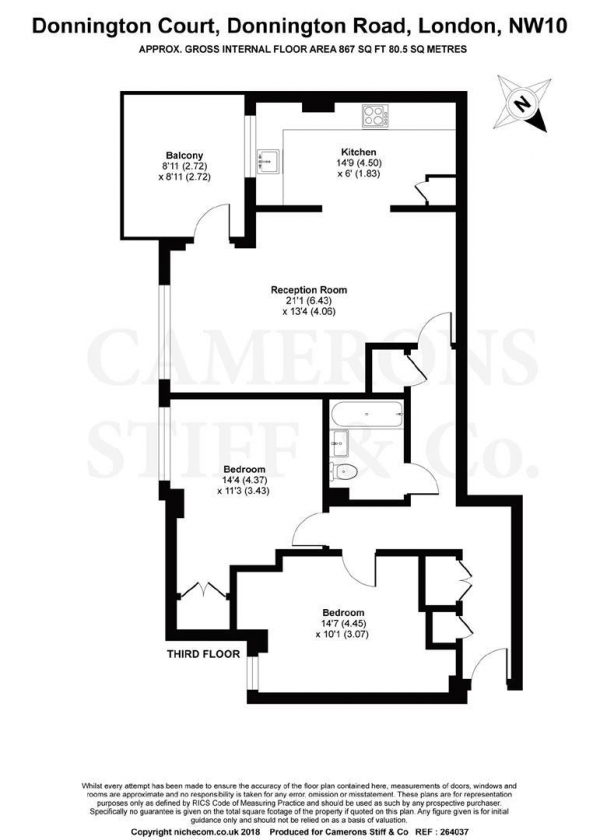 Floor Plan Image for 2 Bedroom Flat to Rent in Donnington Court Donnington Road, NW10