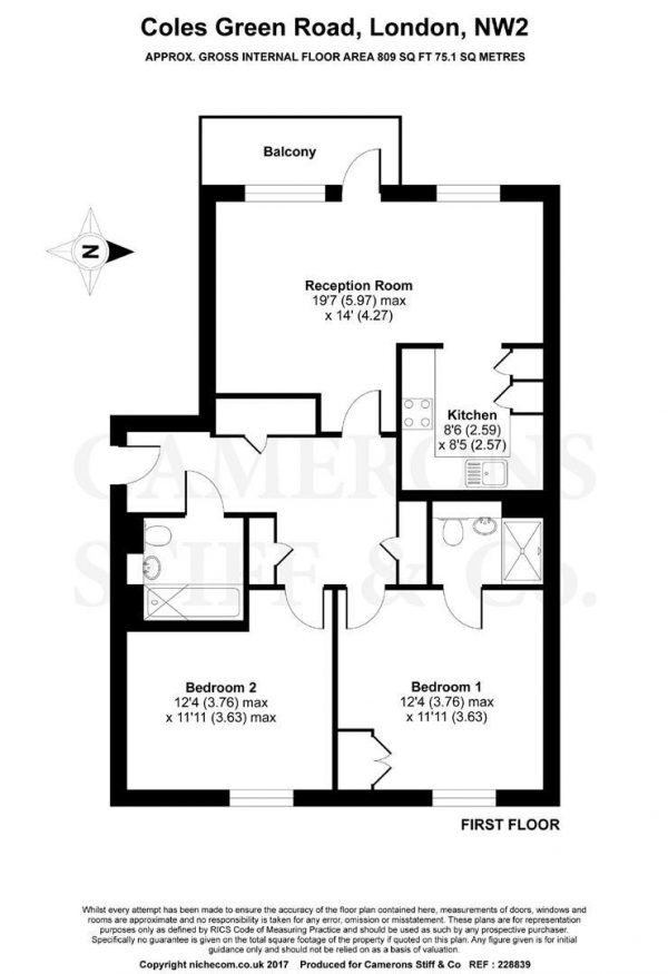 Floor Plan Image for 2 Bedroom Flat to Rent in Coles Green Road, Dollis Hill