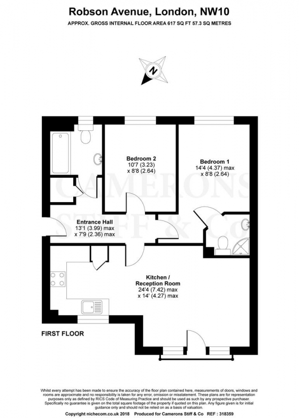 Floor Plan Image for 2 Bedroom Flat to Rent in Robson Avenue, Willesden