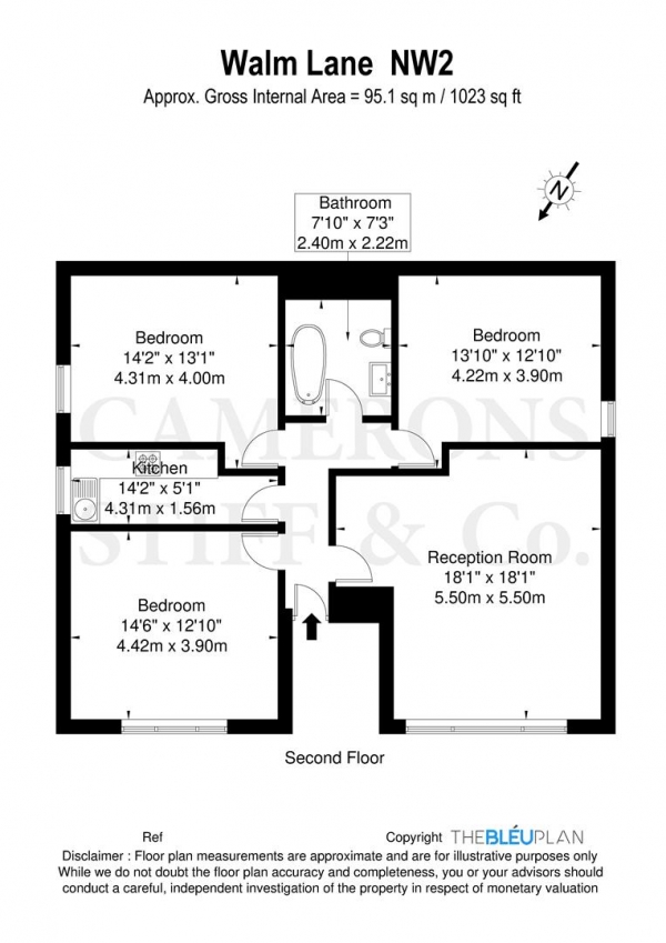 Floor Plan Image for 3 Bedroom Flat to Rent in Walm Lane, London