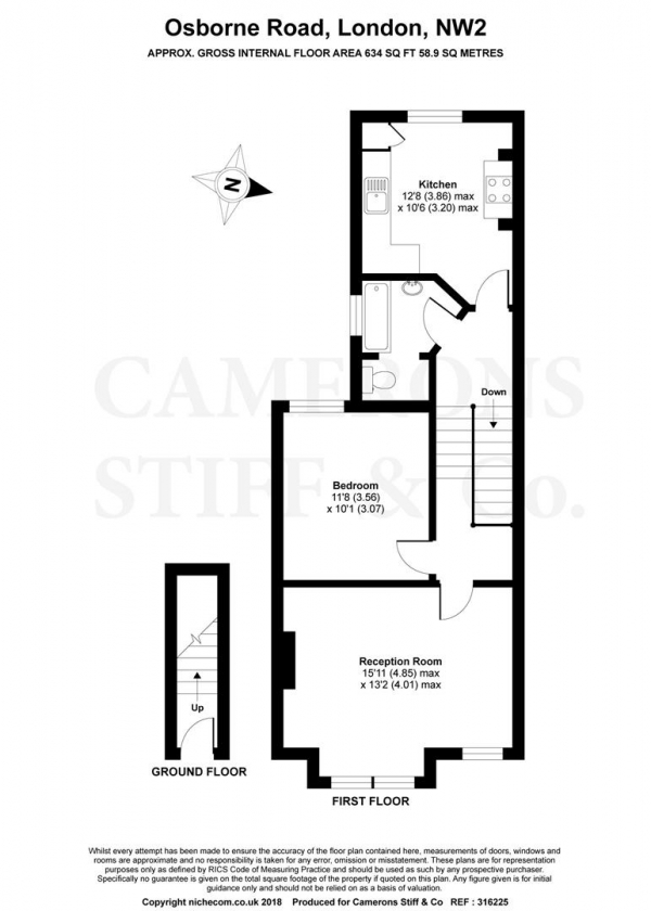 Floor Plan Image for 1 Bedroom Flat to Rent in Osborne Road, Willesden Green