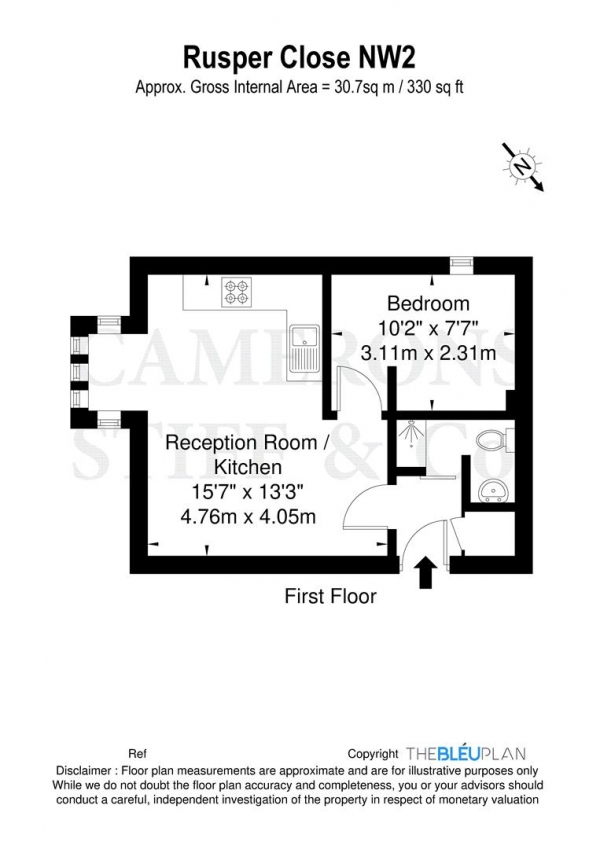 Floor Plan Image for 1 Bedroom Flat to Rent in Rusper Close, London, NW2