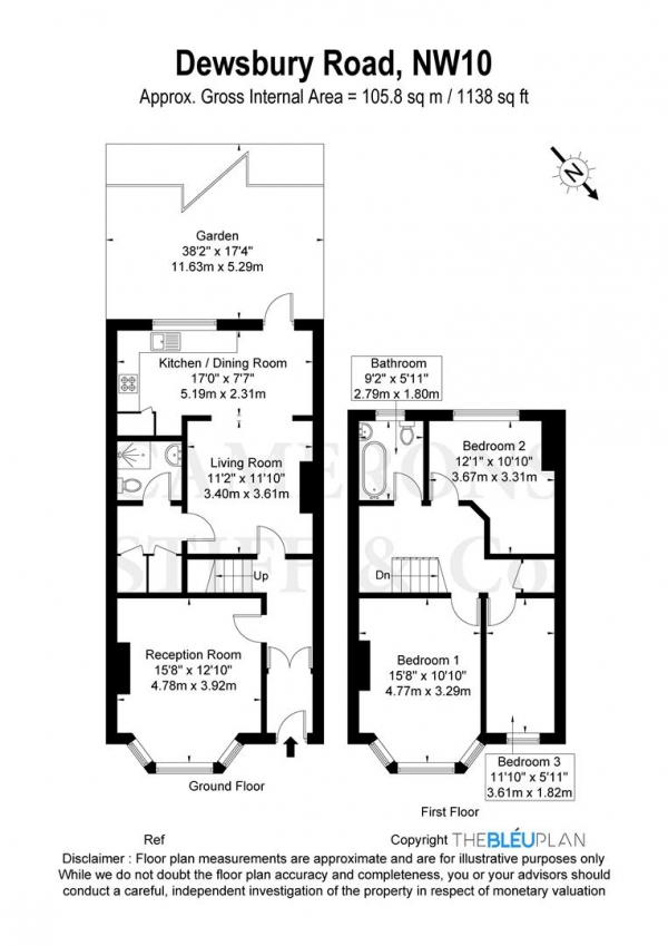 Floor Plan Image for 3 Bedroom Terraced House to Rent in Dewsbury Road, London