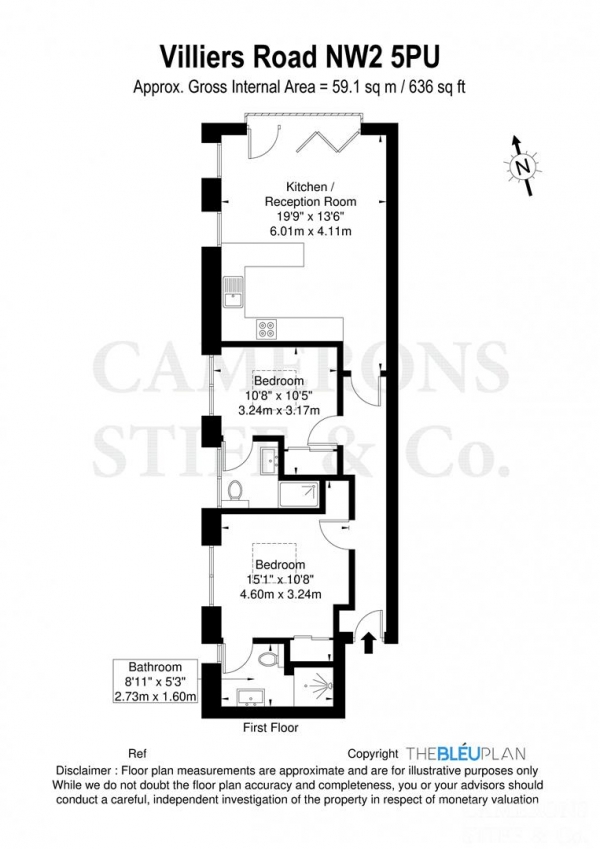 Floor Plan Image for 2 Bedroom Flat to Rent in Villiers Road, London