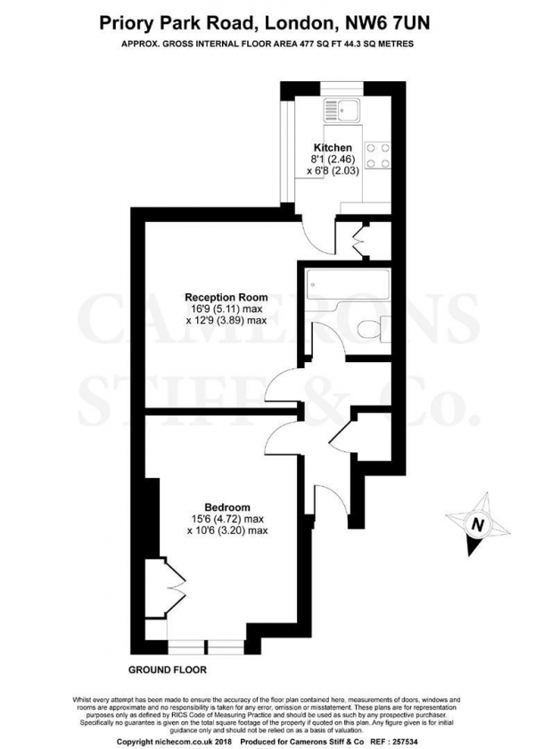 Floor Plan Image for 1 Bedroom Flat to Rent in Priory Park Road, Kilburn