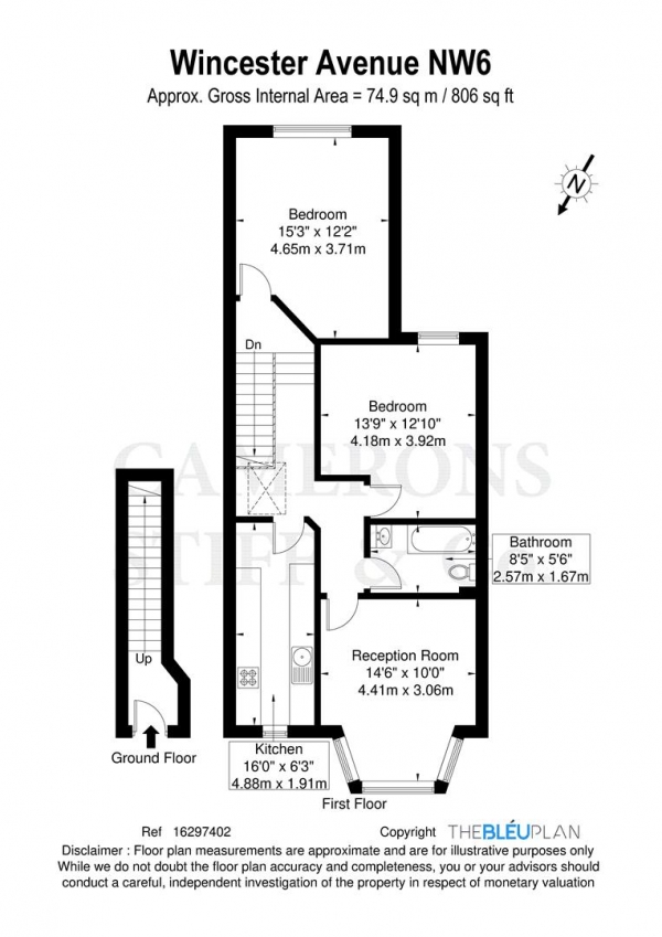 Floor Plan Image for 2 Bedroom Flat to Rent in Winchester Avenue, London