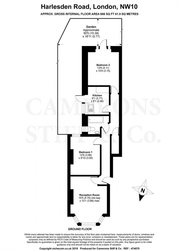 Floor Plan Image for 2 Bedroom Flat to Rent in Harlesden Road, London