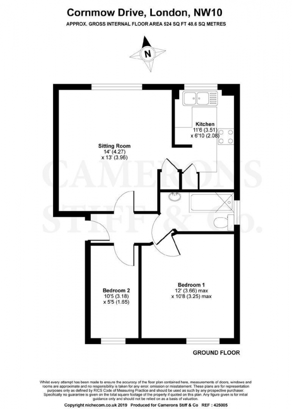 Floor Plan Image for 2 Bedroom Flat to Rent in Cornmow Drive, Dollis Hill