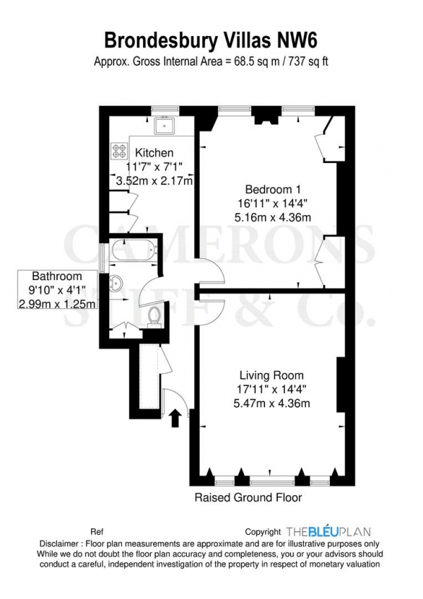 Floor Plan Image for 1 Bedroom Flat to Rent in Brondesbury Villas, London, NW6