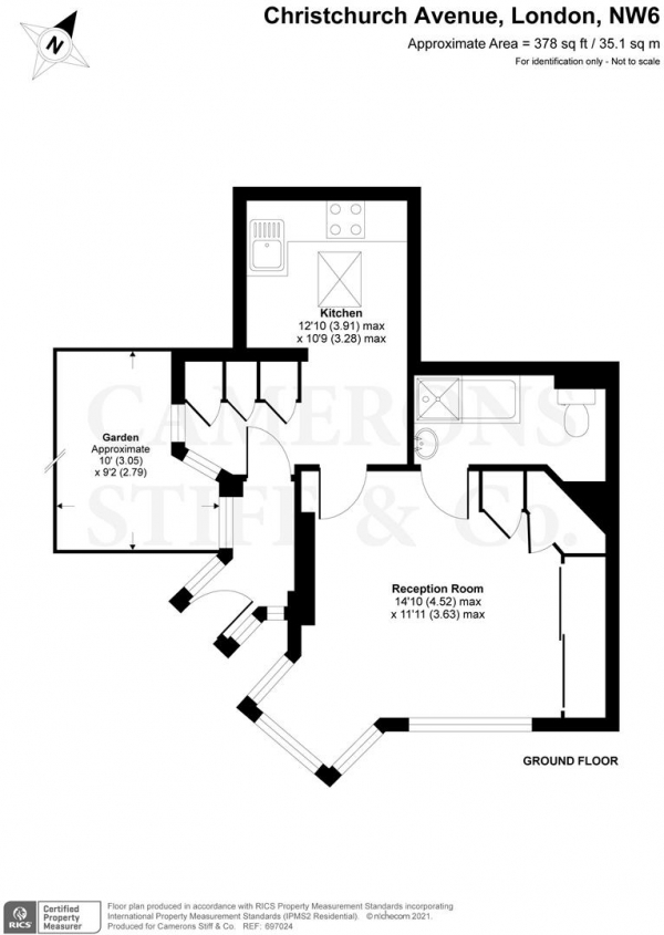 Floor Plan Image for 1 Bedroom Studio to Rent in Christchurch Avenue, Brondesbury