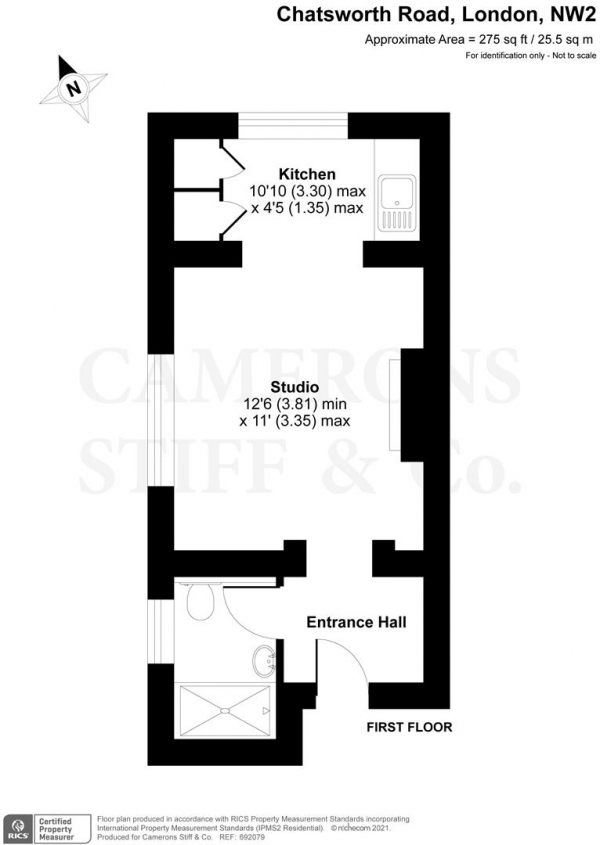 Floor Plan Image for 1 Bedroom Studio to Rent in Chatsworth Road, Willesden Green